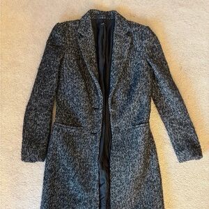Saba Black and Gray Herringbone Wool Blend Trench Coat Old Money